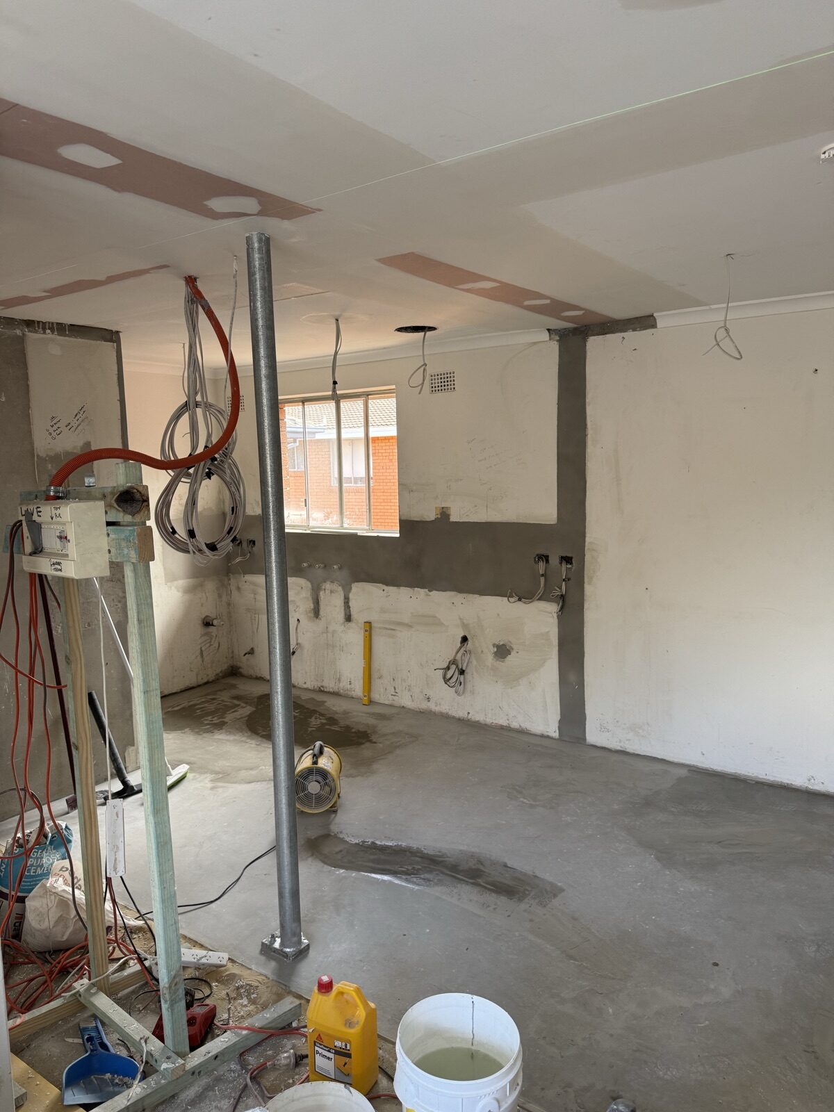 Ceiling opened and reinstated to the correct fire rating after the structural beam went in, Stanmore Class 2 renovation